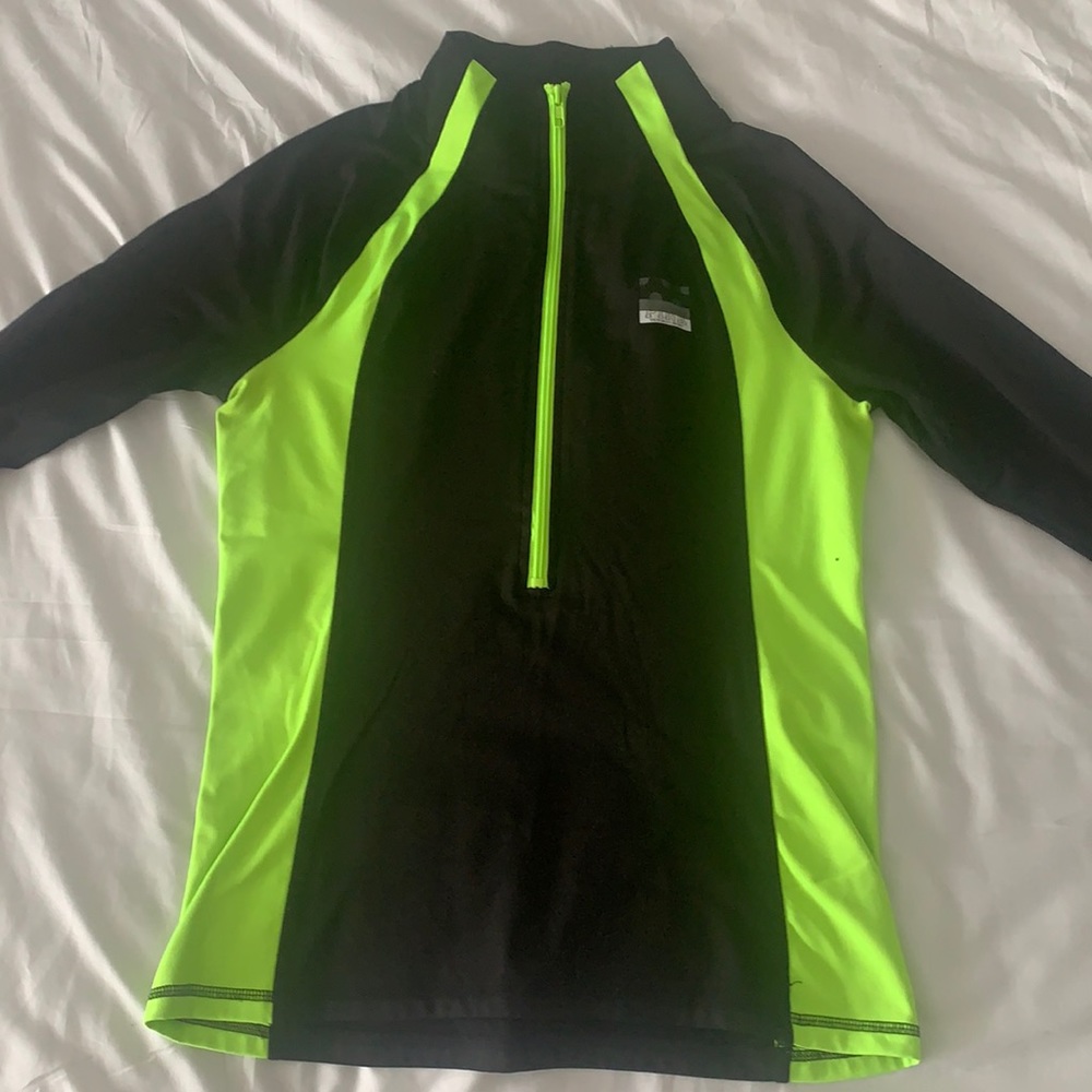 Workout Zip-Up. Soft inside. Black with lime green color on the sides.